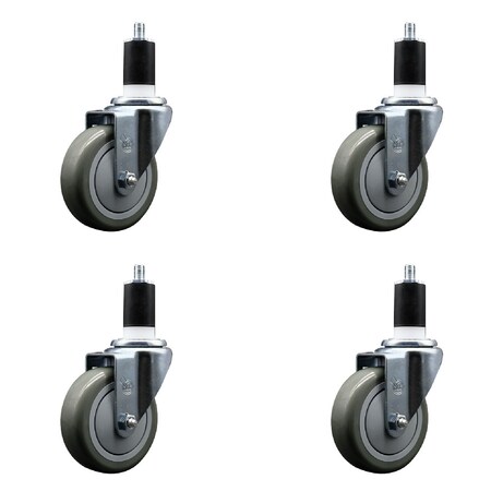 Service Caster 4'' SS Gray Poly Wheel Swivel 1-1/2'' Expanding Stem Caster Set, 4PK SCC-SSEX20S414-PPUB-112-4